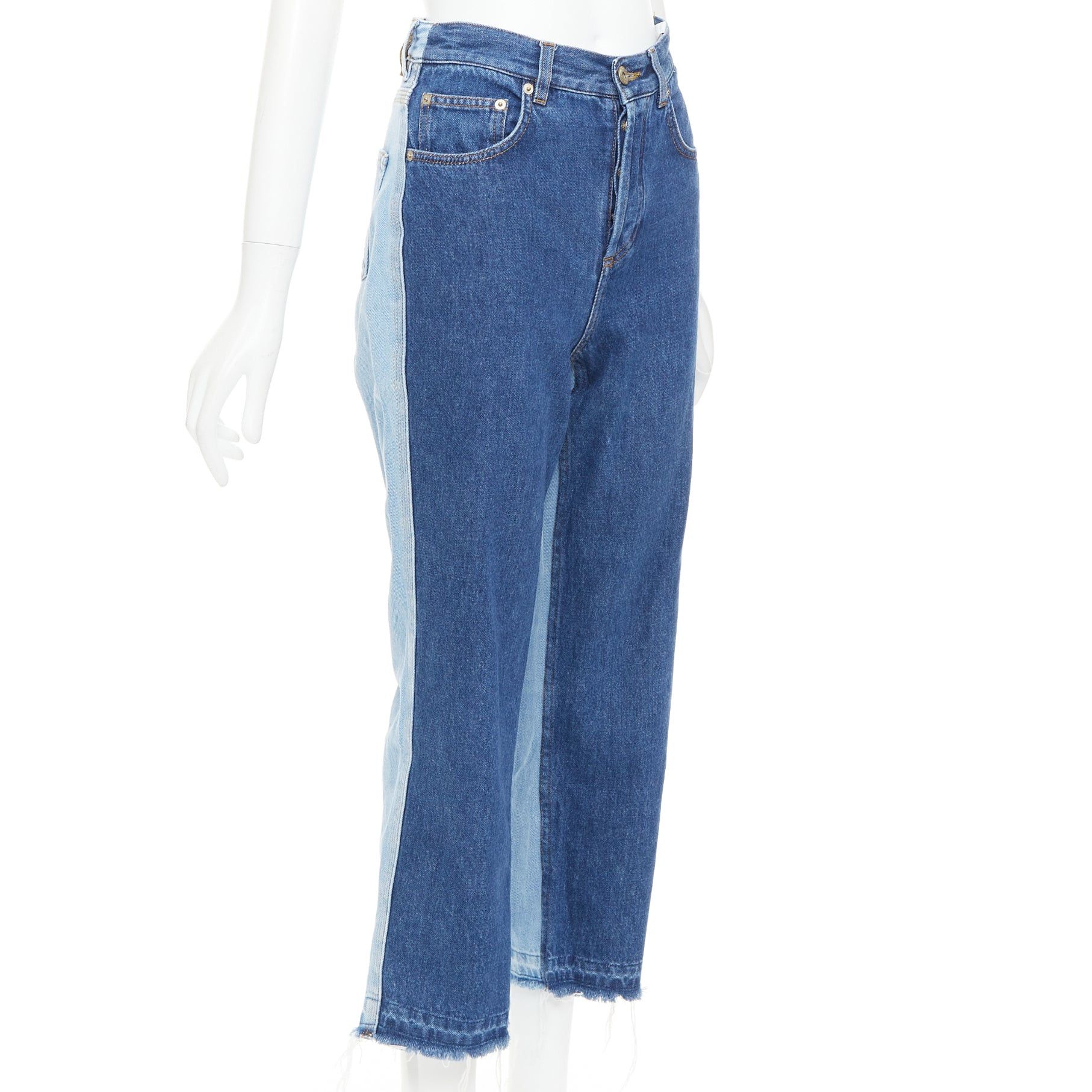 Loewe LOEWE blue washed frayed edge mismatch patchwork cropped jeans FR34 XS Size 26" / US 2 / IT 38 - 4 Thumbnail