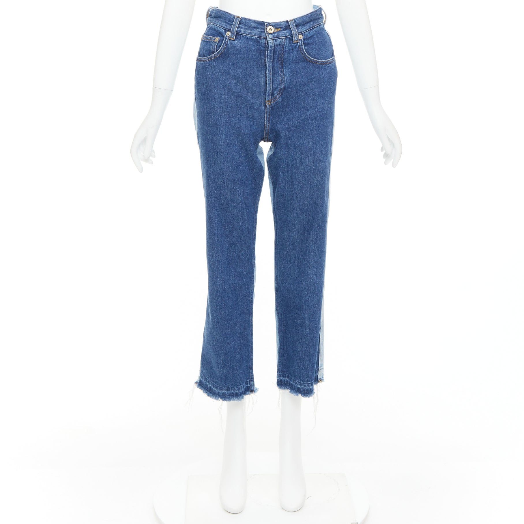 Loewe LOEWE blue washed frayed edge mismatch patchwork cropped jeans FR34 XS Size 26" / US 2 / IT 38 - 9 Thumbnail