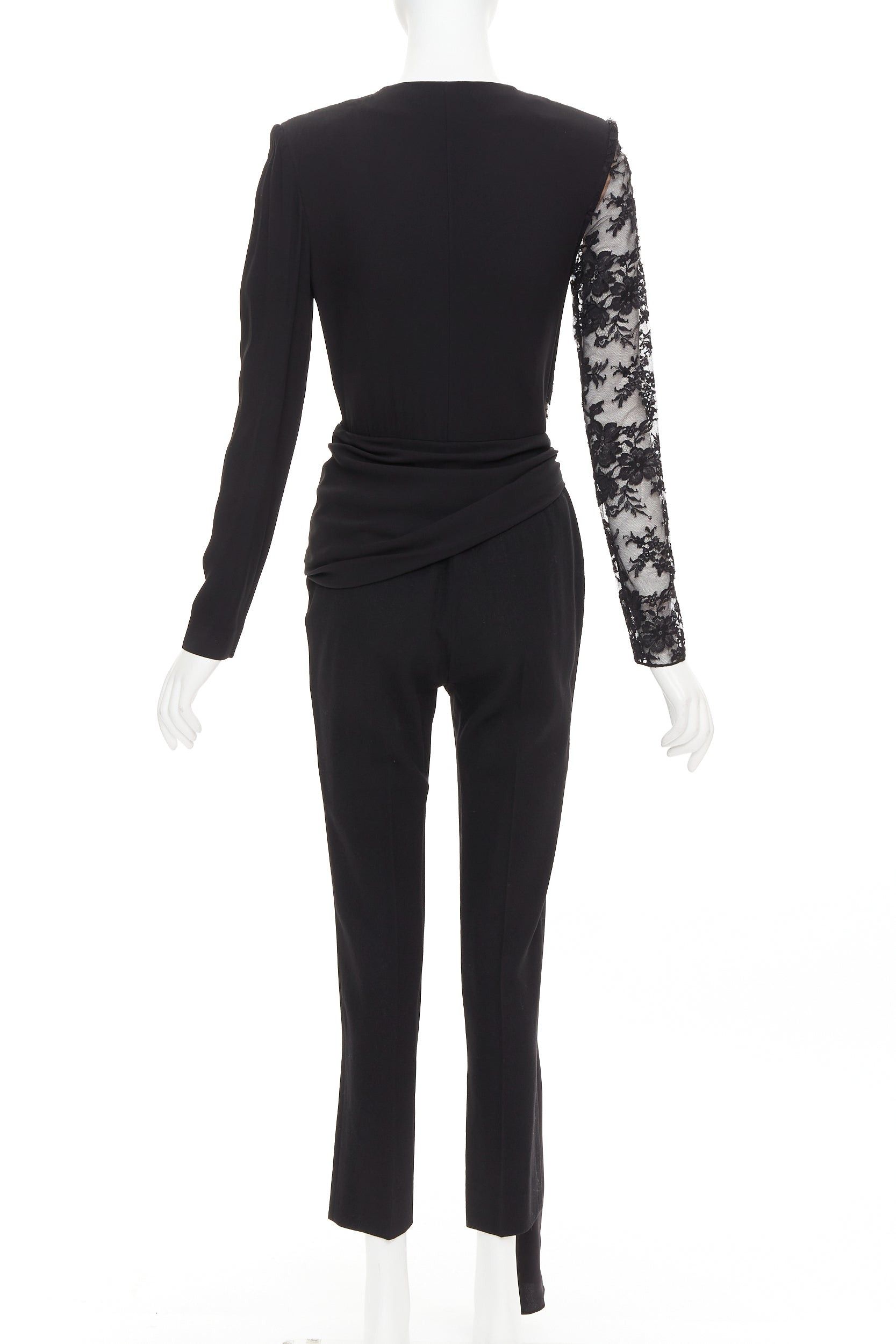 Givenchy GIVENCHY black silk cotton blend intricate lace trim wrap jumpsuit FR36 S Size 27" / US 4 / IT 40 - 5 Thumbnail