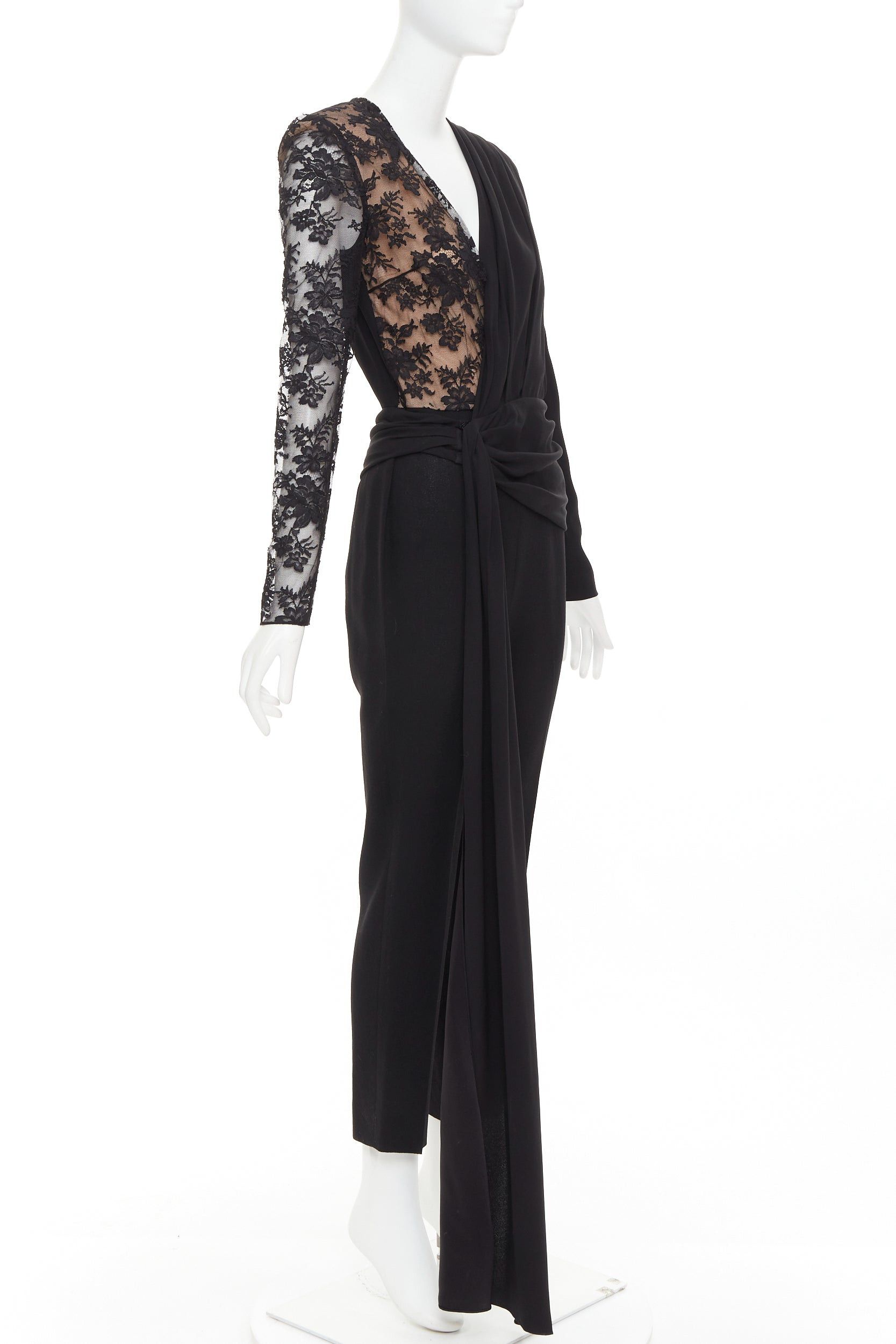 Givenchy GIVENCHY black silk cotton blend intricate lace trim wrap jumpsuit FR36 S Size 27" / US 4 / IT 40 - 3 Thumbnail