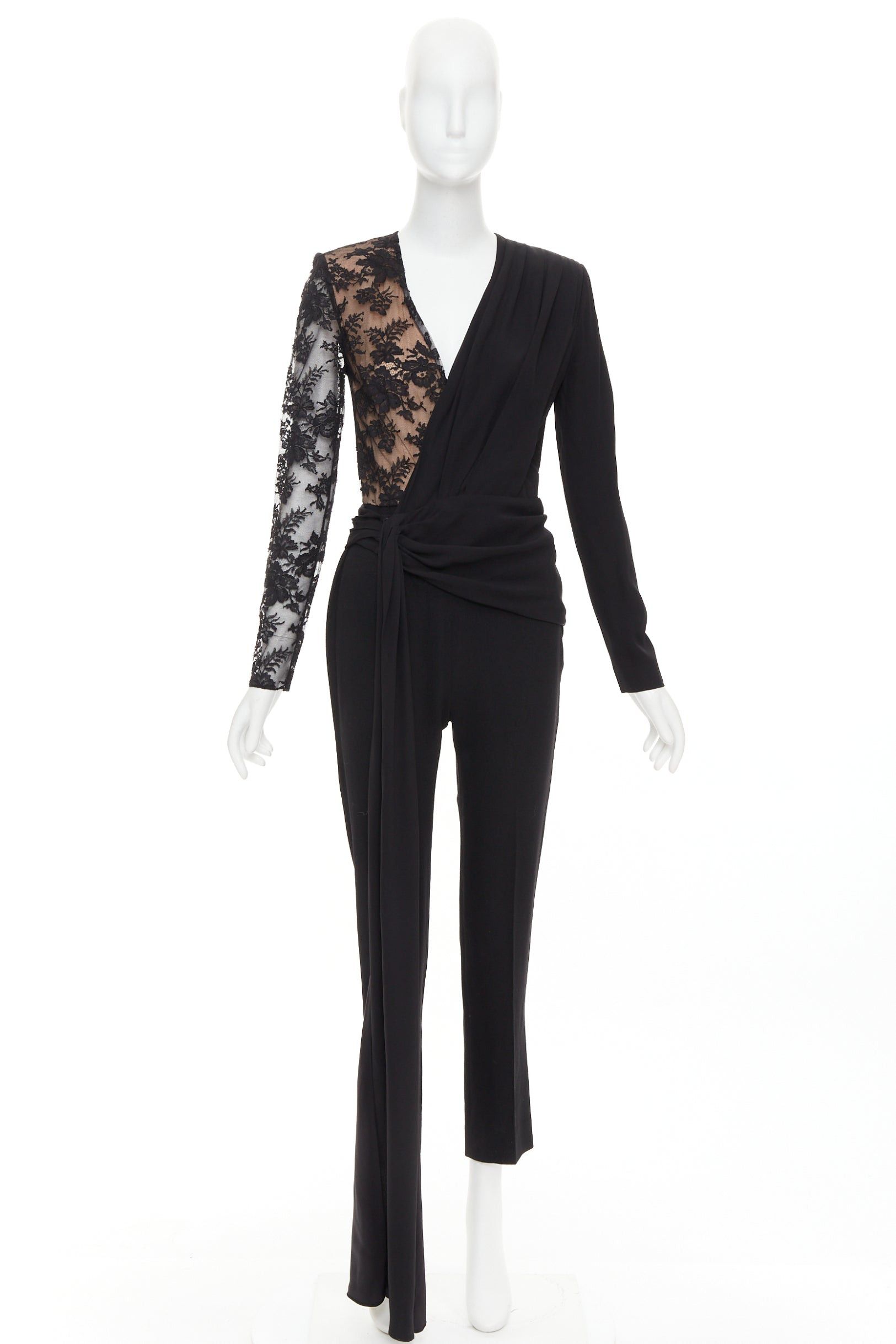 Givenchy GIVENCHY black silk cotton blend intricate lace trim wrap jumpsuit FR36 S Size 27" / US 4 / IT 40 - 9 Thumbnail