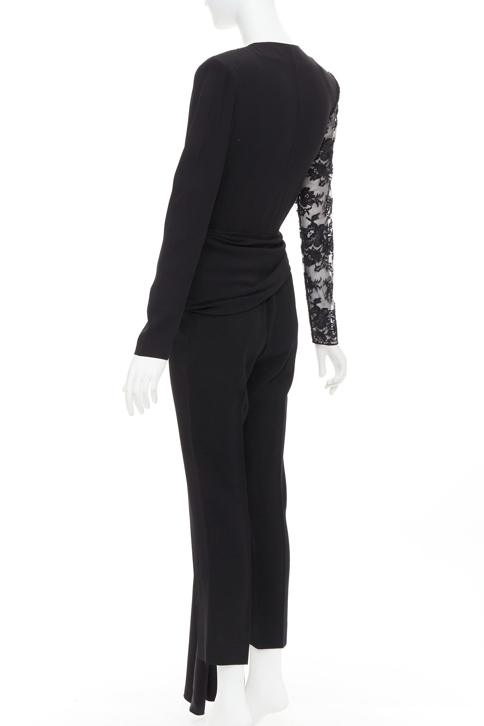 Givenchy GIVENCHY black silk cotton blend intricate lace trim wrap jumpsuit FR36 S Size 27" / US 4 / IT 40 - 6 Thumbnail