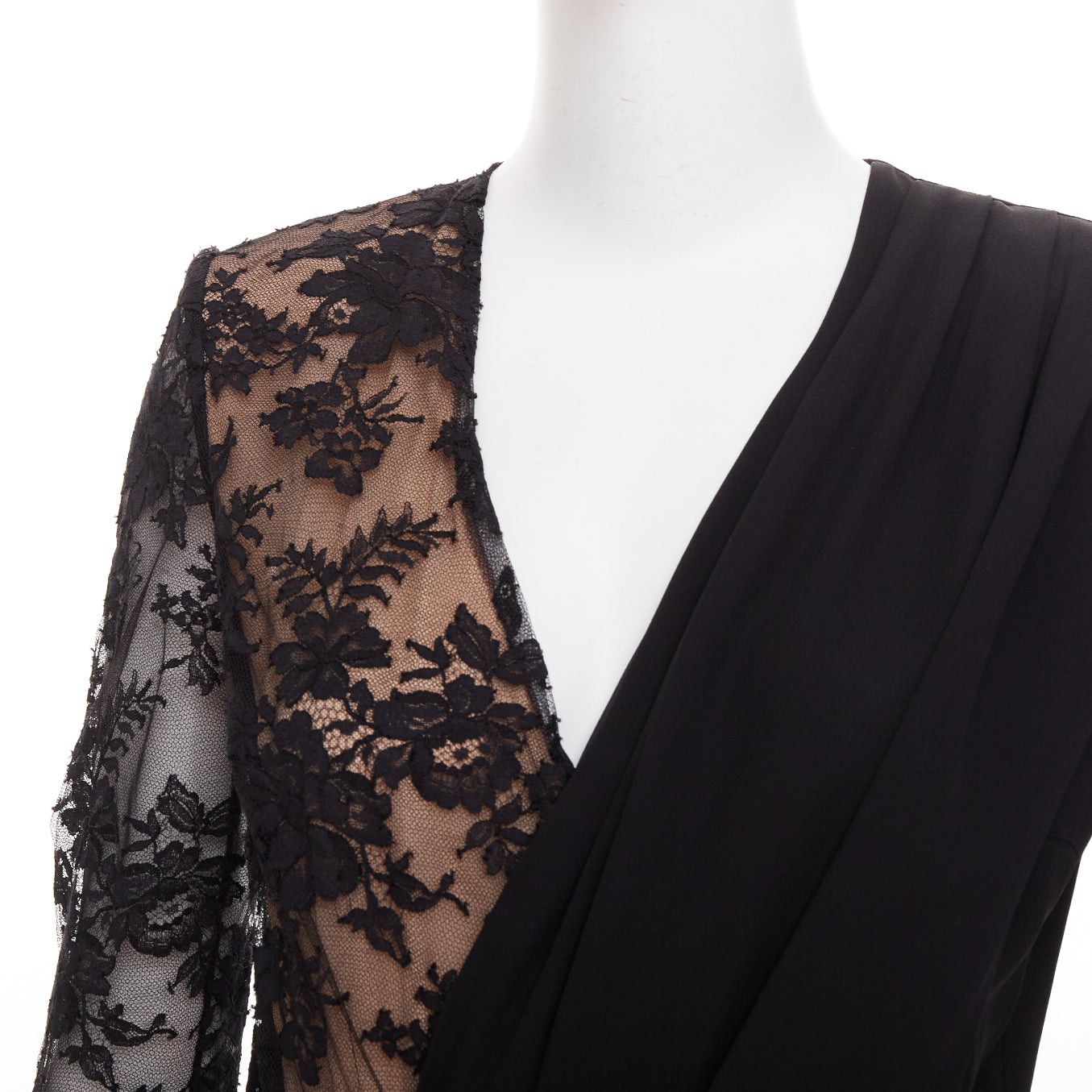 Givenchy GIVENCHY black silk cotton blend intricate lace trim wrap jumpsuit FR36 S Size 27" / US 4 / IT 40 - 2 Thumbnail
