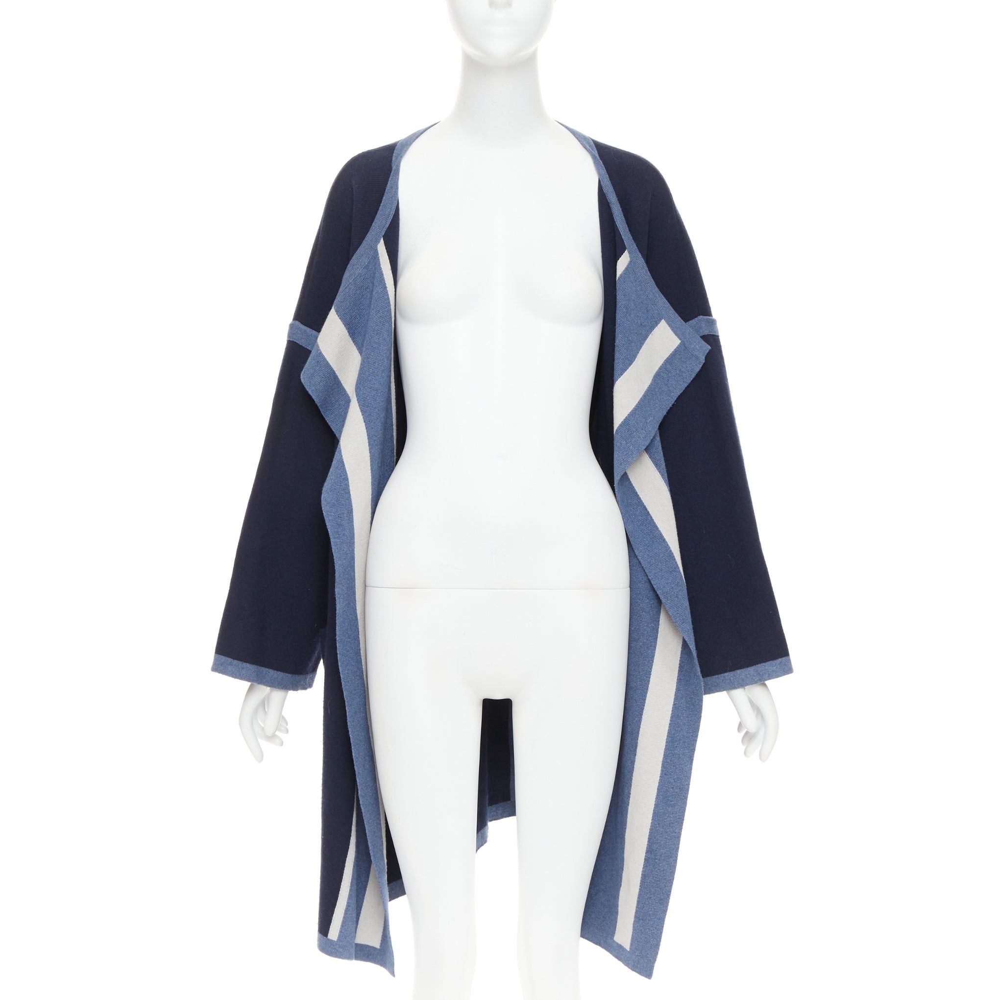 Chloe CHLOE navy ocean blue cotton silk cashmere striped cardigan coat XS Size XS / US 0-2 / IT 36-38 - 2 Thumbnail