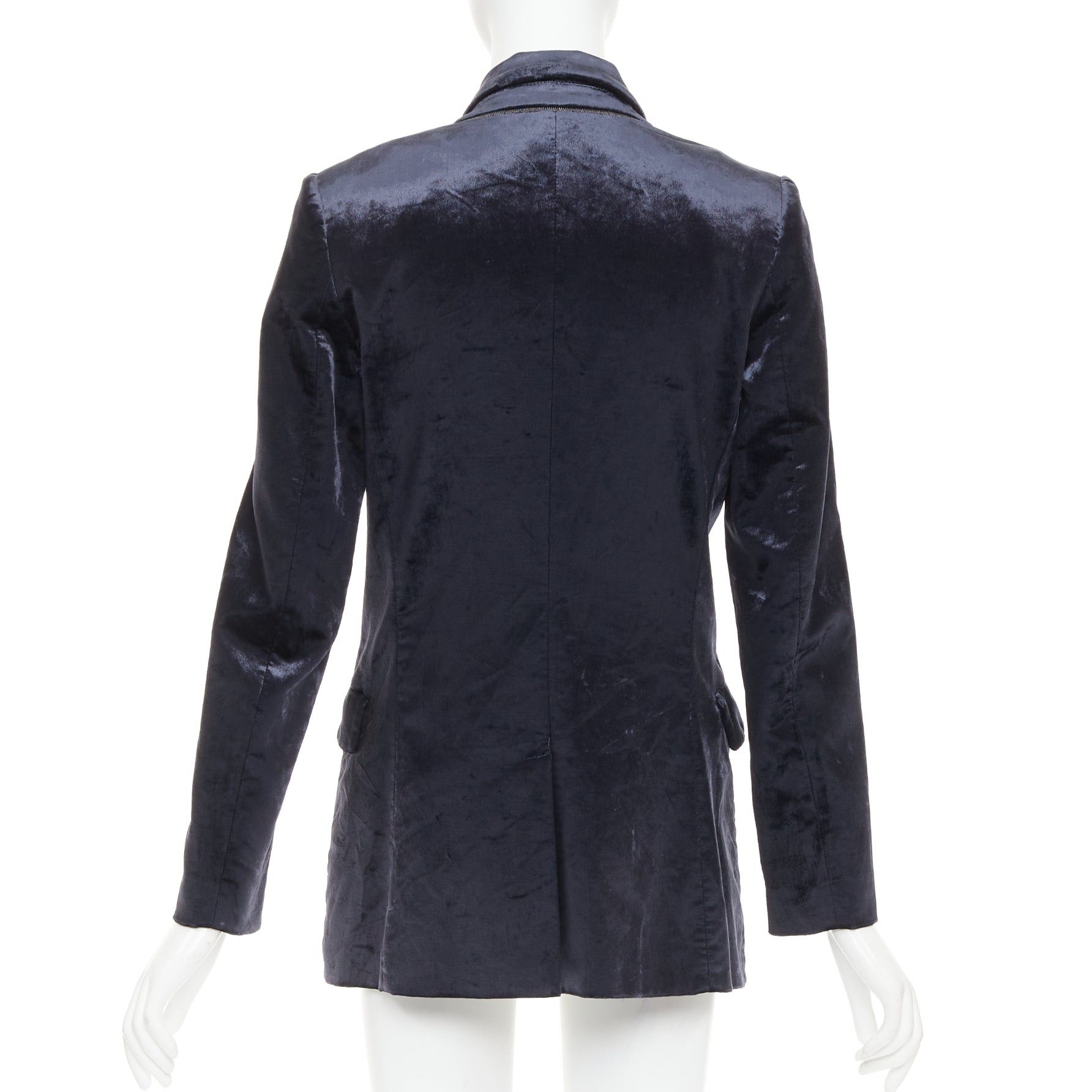 Brunello Cucinelli BRUNELLO CUCINELLI navy velvet brass logo buttons double breasted blazer jacket IT40 S Size S / US 4 / IT 40 - 6 Thumbnail