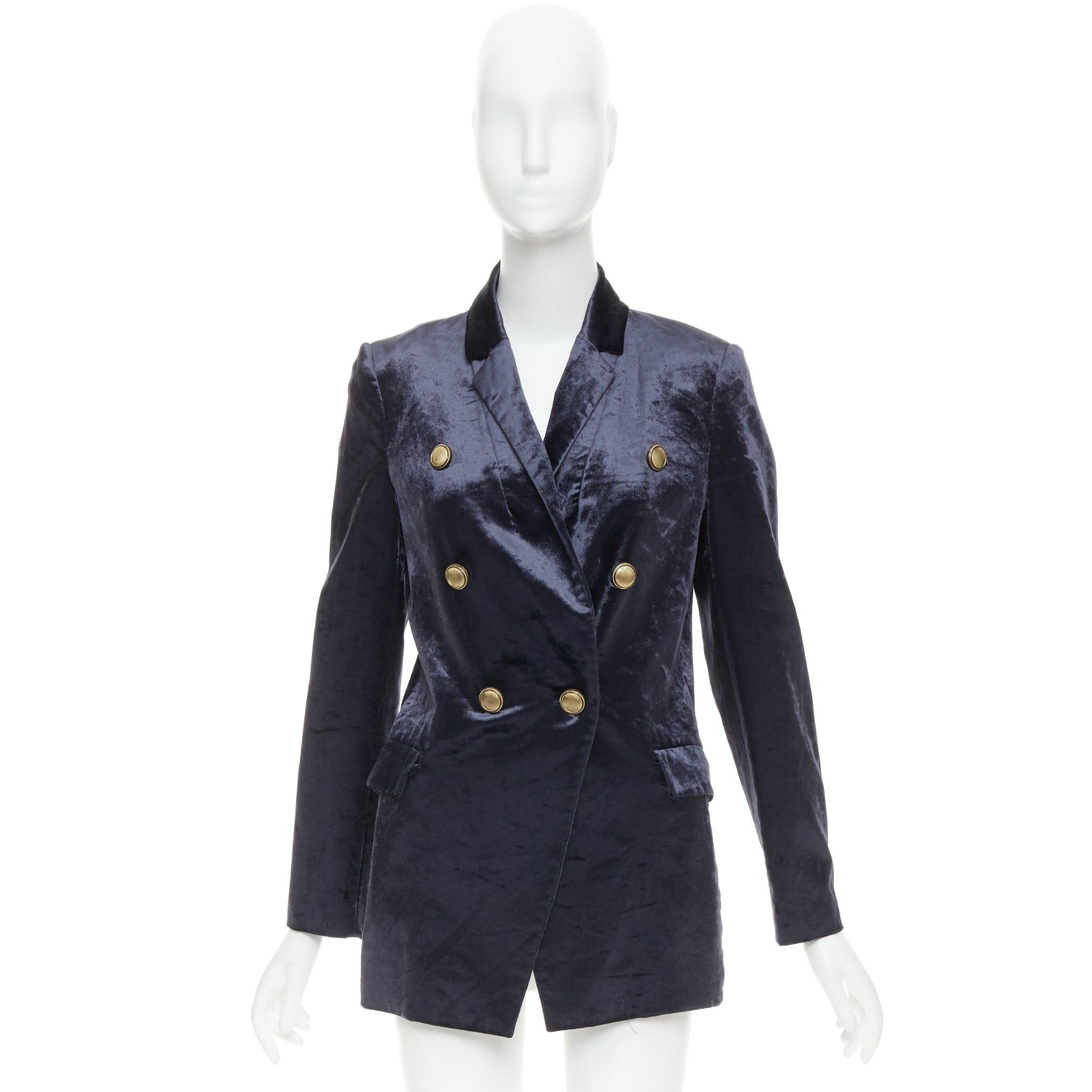 Brunello Cucinelli BRUNELLO CUCINELLI navy velvet brass logo buttons double breasted blazer jacket IT40 S Size S / US 4 / IT 40 - 10 Thumbnail