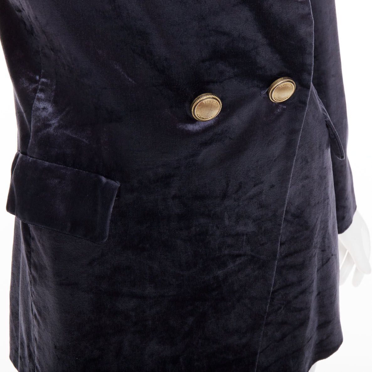 Brunello Cucinelli BRUNELLO CUCINELLI navy velvet brass logo buttons double breasted blazer jacket IT40 S Size S / US 4 / IT 40 - 8 Thumbnail