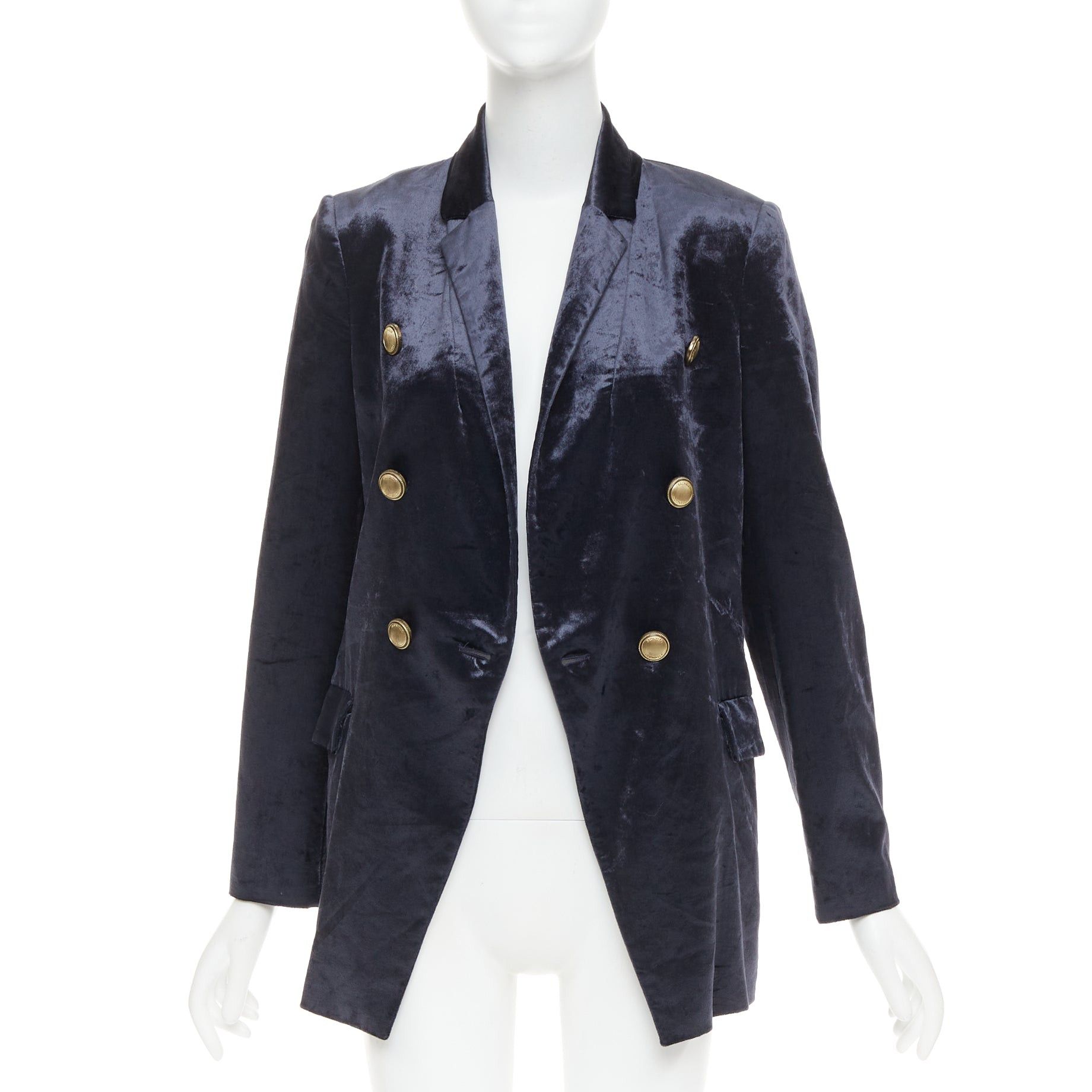 Brunello Cucinelli BRUNELLO CUCINELLI navy velvet brass logo buttons double breasted blazer jacket IT40 S Size S / US 4 / IT 40 - 3 Thumbnail