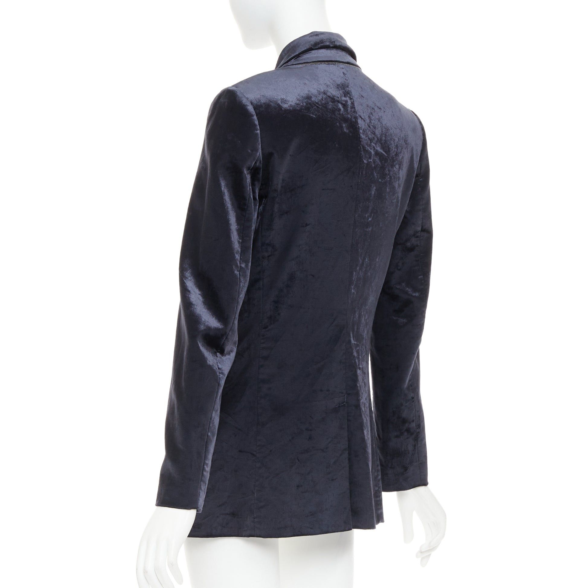Brunello Cucinelli BRUNELLO CUCINELLI navy velvet brass logo buttons double breasted blazer jacket IT40 S Size S / US 4 / IT 40 - 7 Thumbnail