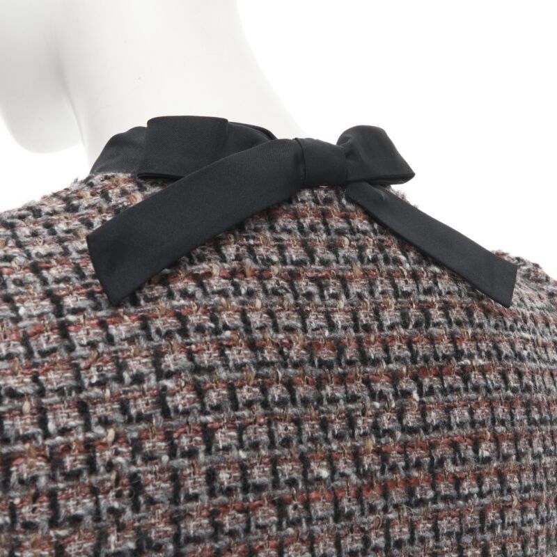 RED Valentino RED VALENTINO red grey wool tweed black ruffle trim jacket skirt set Size XS / US 0-2 / IT 36-38 - 2 Thumbnail