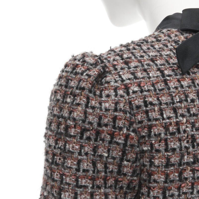 RED Valentino RED VALENTINO red grey wool tweed black ruffle trim jacket skirt set Size XS / US 0-2 / IT 36-38 - 8 Thumbnail