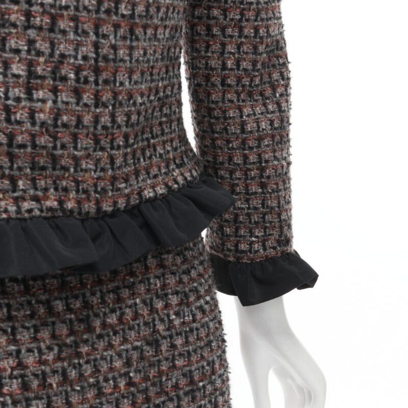 RED Valentino RED VALENTINO red grey wool tweed black ruffle trim jacket skirt set Size XS / US 0-2 / IT 36-38 - 7 Thumbnail