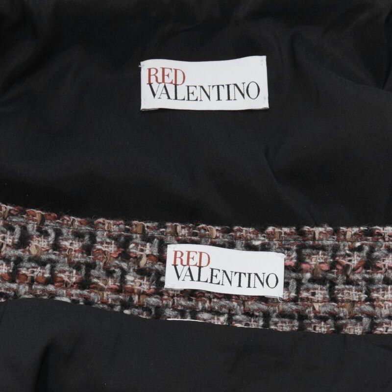 RED Valentino RED VALENTINO red grey wool tweed black ruffle trim jacket skirt set Size XS / US 0-2 / IT 36-38 - 10 Thumbnail