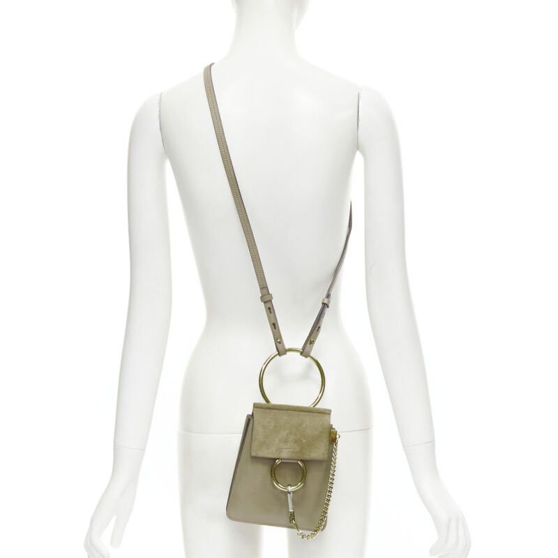 Chloe CHLOE Faye gold bangle bracelet ring chained crossbody grey suede leather bag Size ONE SIZE - 2 Thumbnail