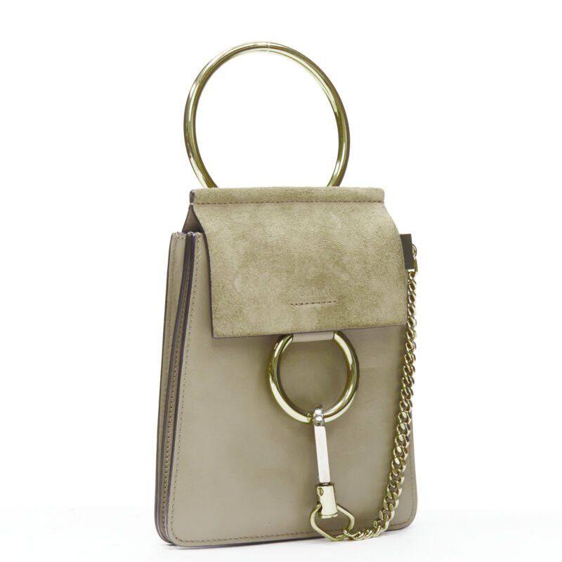 Chloe CHLOE Faye gold bangle bracelet ring chained crossbody grey suede leather bag Size ONE SIZE - 3 Thumbnail