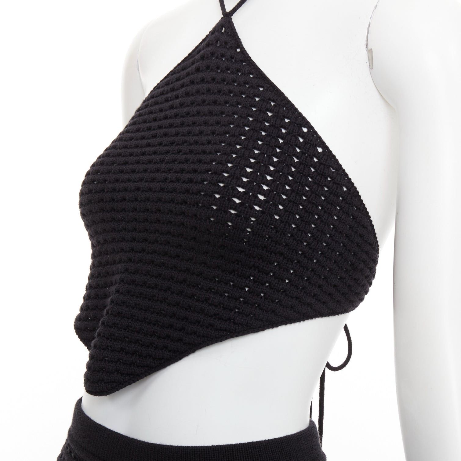 Reformation REFORMATION Circa black organically cotton open knit halter top skirt set XS Size S / US 4 / IT 40 - 2 Thumbnail