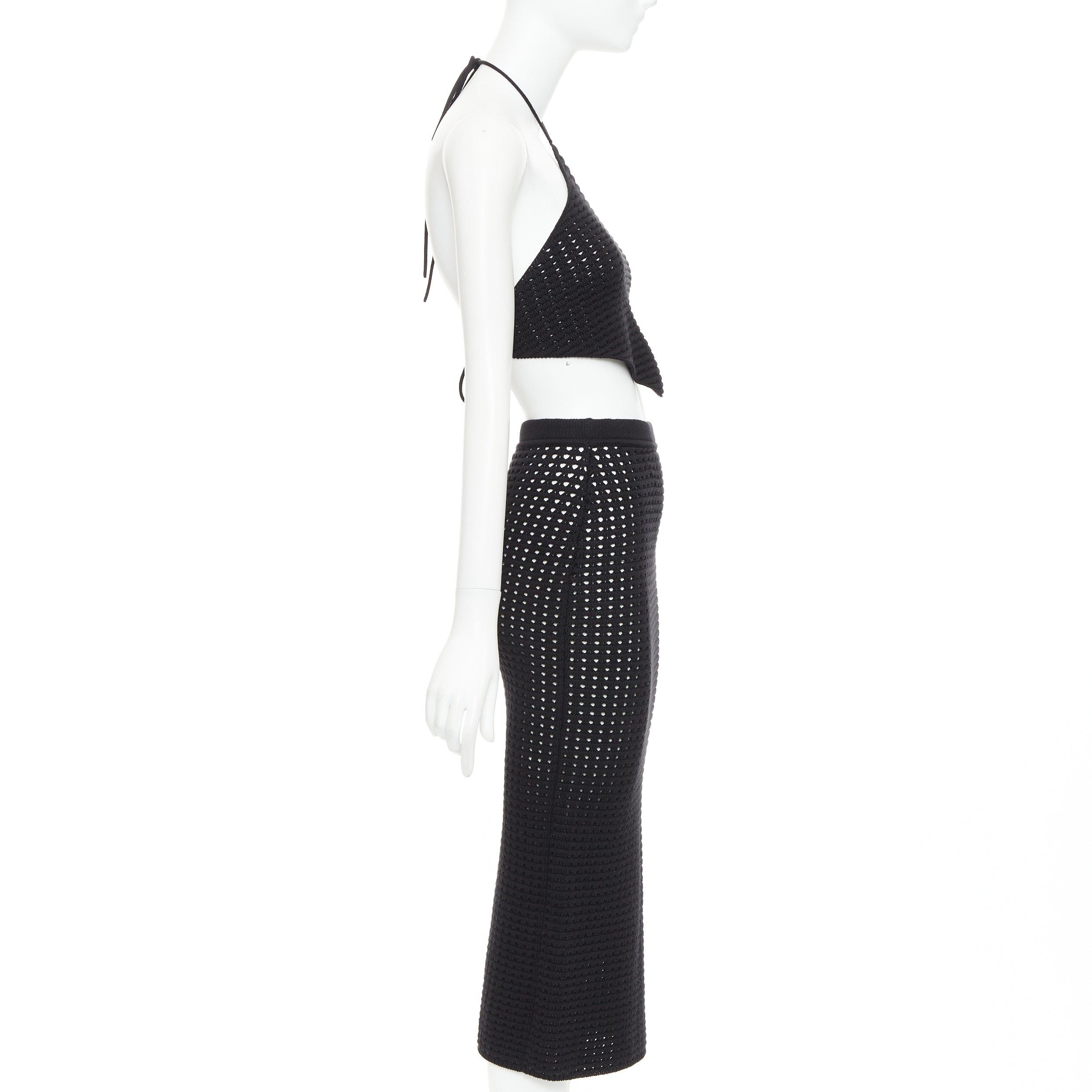 Reformation REFORMATION Circa black organically cotton open knit halter top skirt set XS Size S / US 4 / IT 40 - 4 Thumbnail