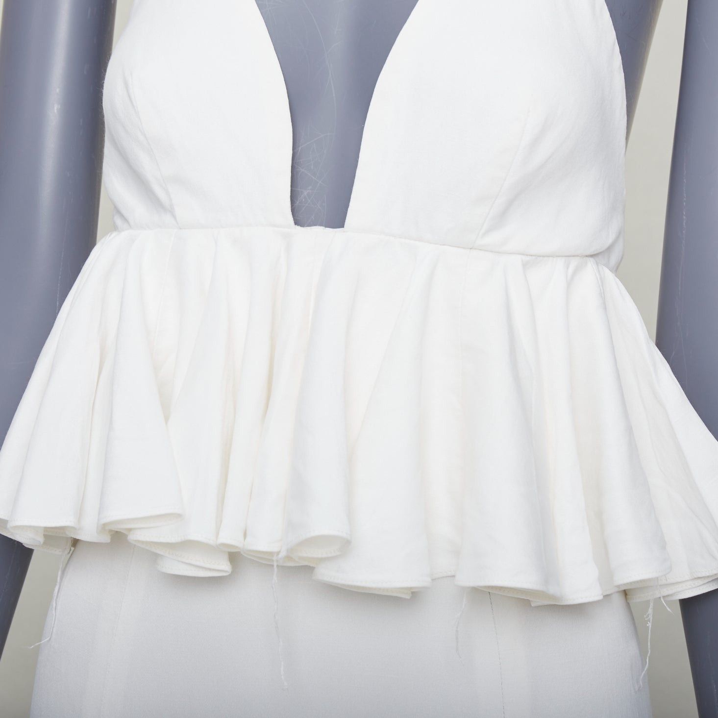 Other JUAN CARLOS OBANDO 2014 Runway ivory viscose linen ruffle peplum plunge bridal dress US4 S Size 28" / US 6 / IT 42 - 2 Thumbnail