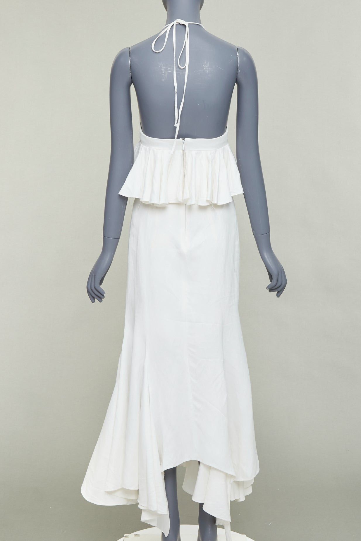 Other JUAN CARLOS OBANDO 2014 Runway ivory viscose linen ruffle peplum plunge bridal dress US4 S Size 28" / US 6 / IT 42 - 5 Thumbnail