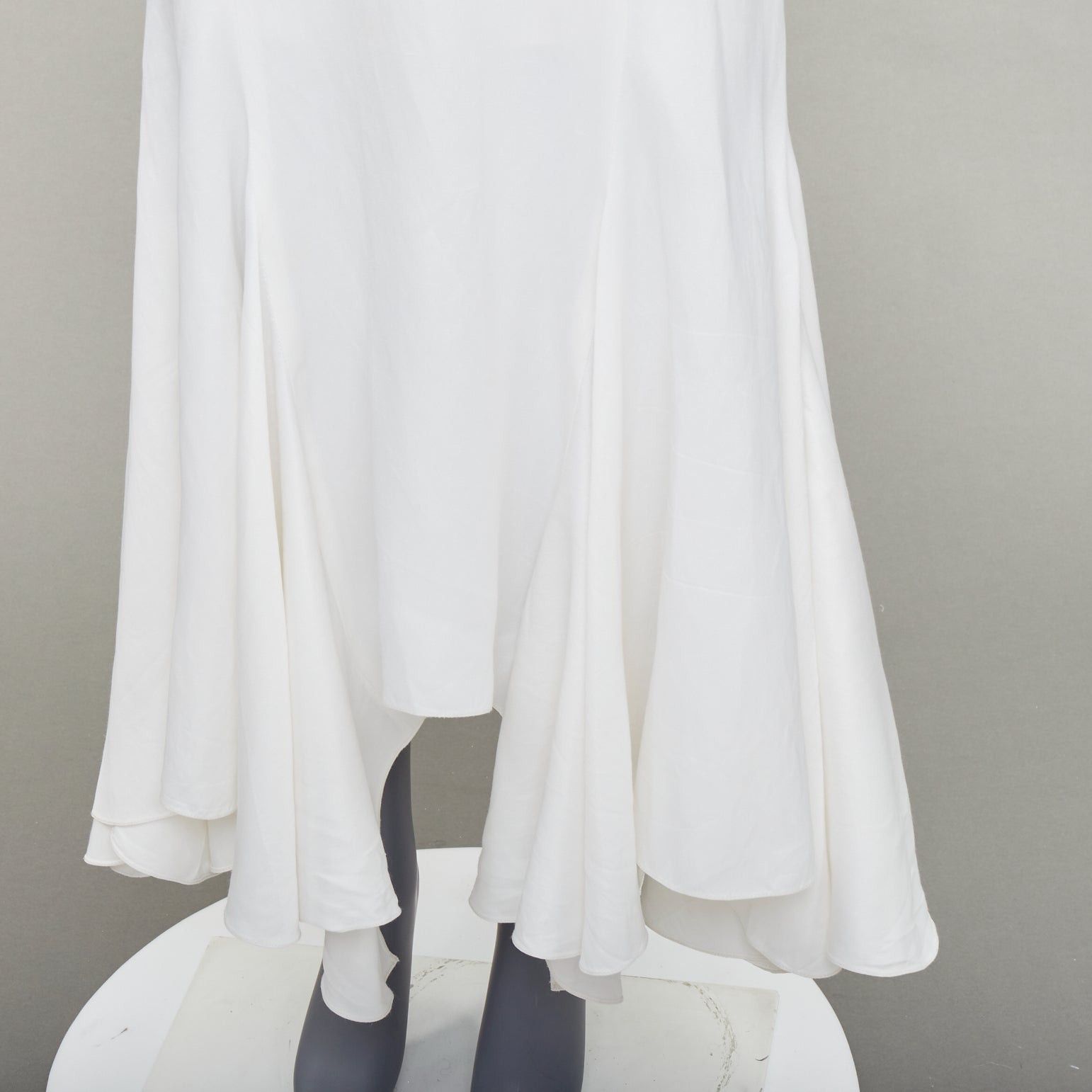 Other JUAN CARLOS OBANDO 2014 Runway ivory viscose linen ruffle peplum plunge bridal dress US4 S Size 28" / US 6 / IT 42 - 7 Thumbnail
