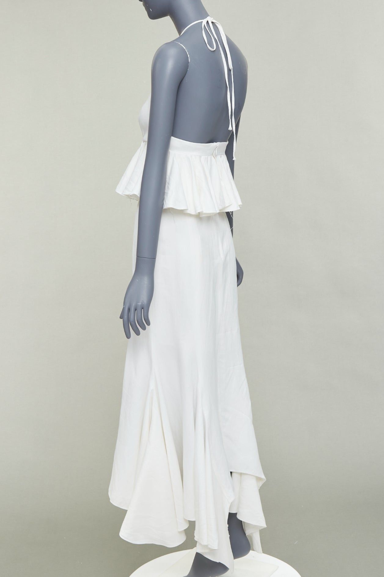 Other JUAN CARLOS OBANDO 2014 Runway ivory viscose linen ruffle peplum plunge bridal dress US4 S Size 28" / US 6 / IT 42 - 6 Thumbnail