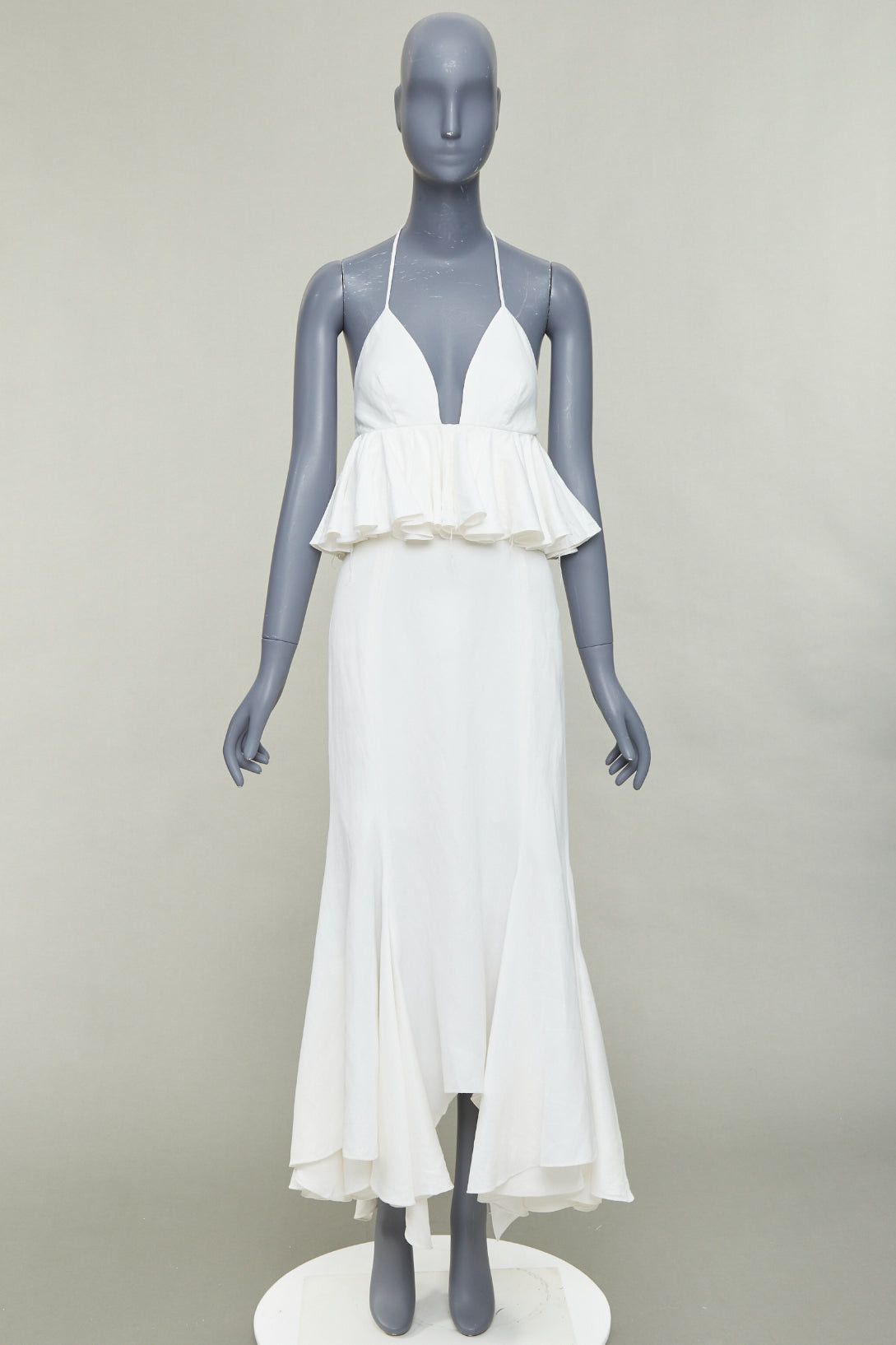 Other JUAN CARLOS OBANDO 2014 Runway ivory viscose linen ruffle peplum plunge bridal dress US4 S Size 28" / US 6 / IT 42 - 9 Thumbnail