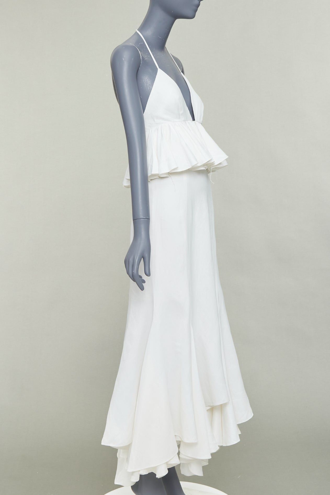 Other JUAN CARLOS OBANDO 2014 Runway ivory viscose linen ruffle peplum plunge bridal dress US4 S Size 28" / US 6 / IT 42 - 3 Thumbnail