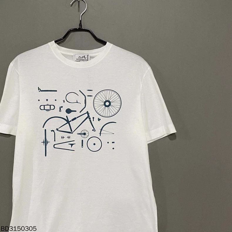 Hermes HERMES White Bicycle Print T-shirt - dmc Size US S / EU 44-46 / 1 - 2 Thumbnail