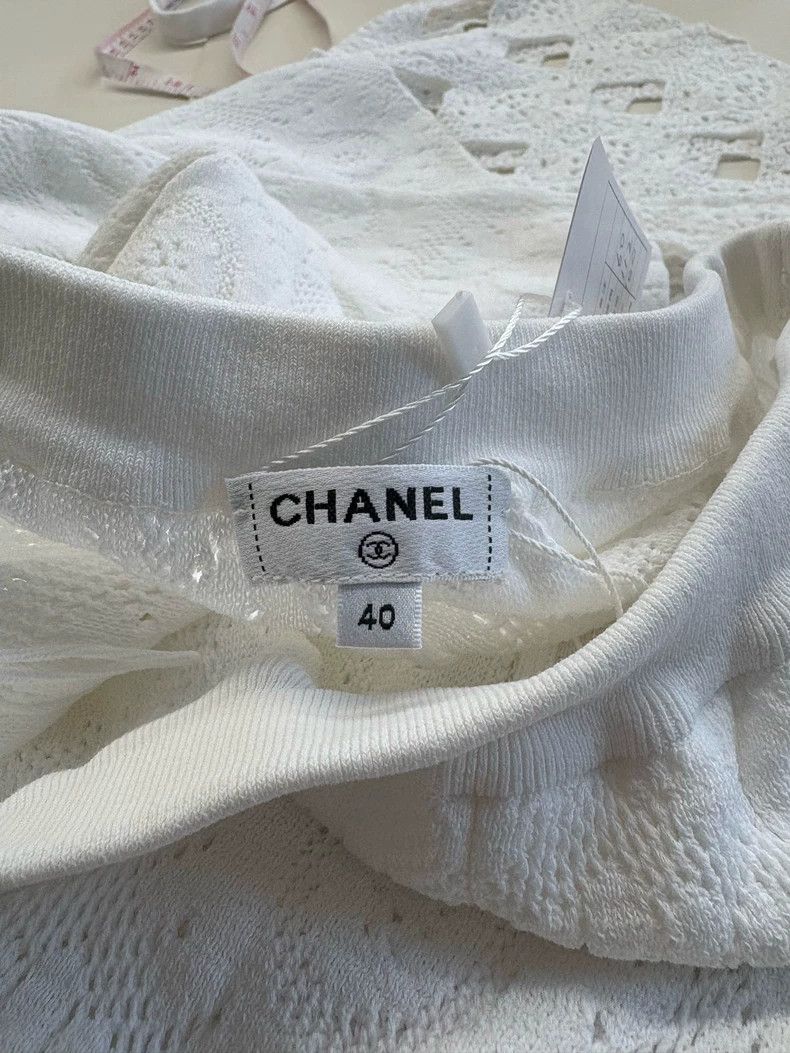 Chanel Chanel White Openwork Knit Wide-Leg Pants - dmc Size US 31 - 3 Thumbnail