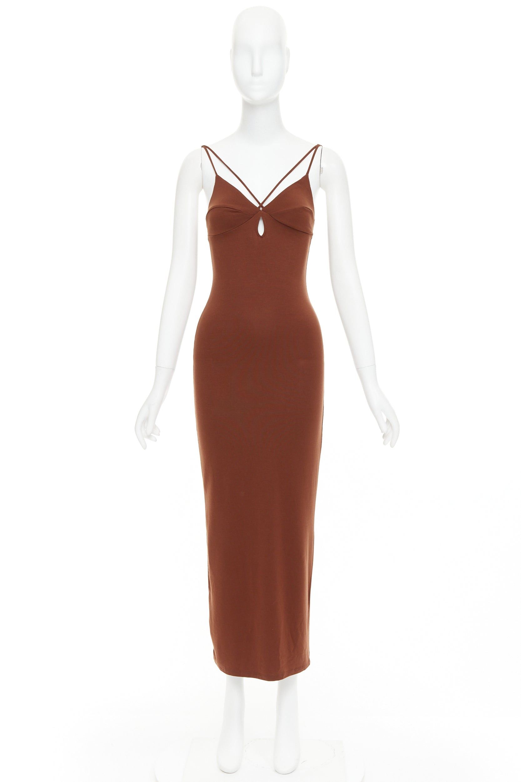 Reformation REFORMATION Lainey brown tencel blend elastic spaghetti strap keyhole bodycon midi dress XS Size S / US 4 / IT 40 - 9 Thumbnail