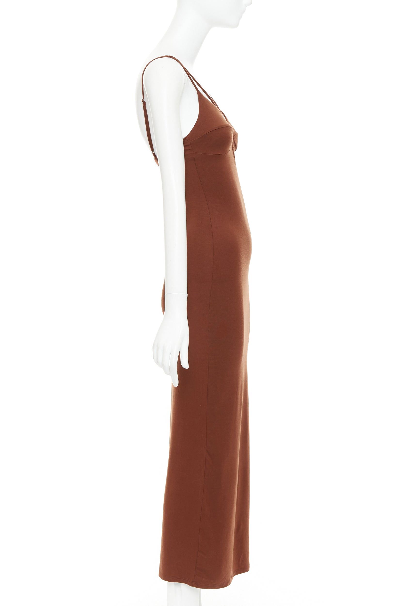 Reformation REFORMATION Lainey brown tencel blend elastic spaghetti strap keyhole bodycon midi dress XS Size S / US 4 / IT 40 - 4 Thumbnail