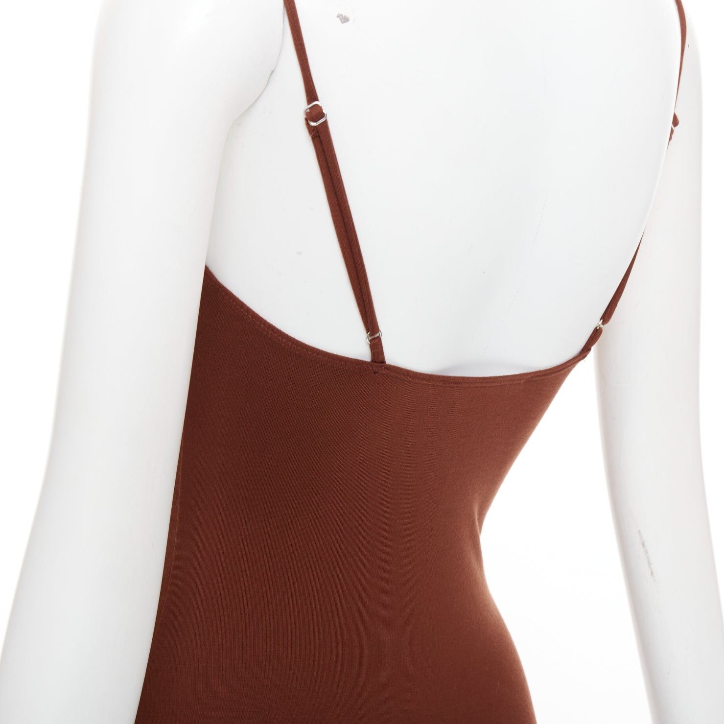 Reformation REFORMATION Lainey brown tencel blend elastic spaghetti strap keyhole bodycon midi dress XS Size S / US 4 / IT 40 - 7 Thumbnail