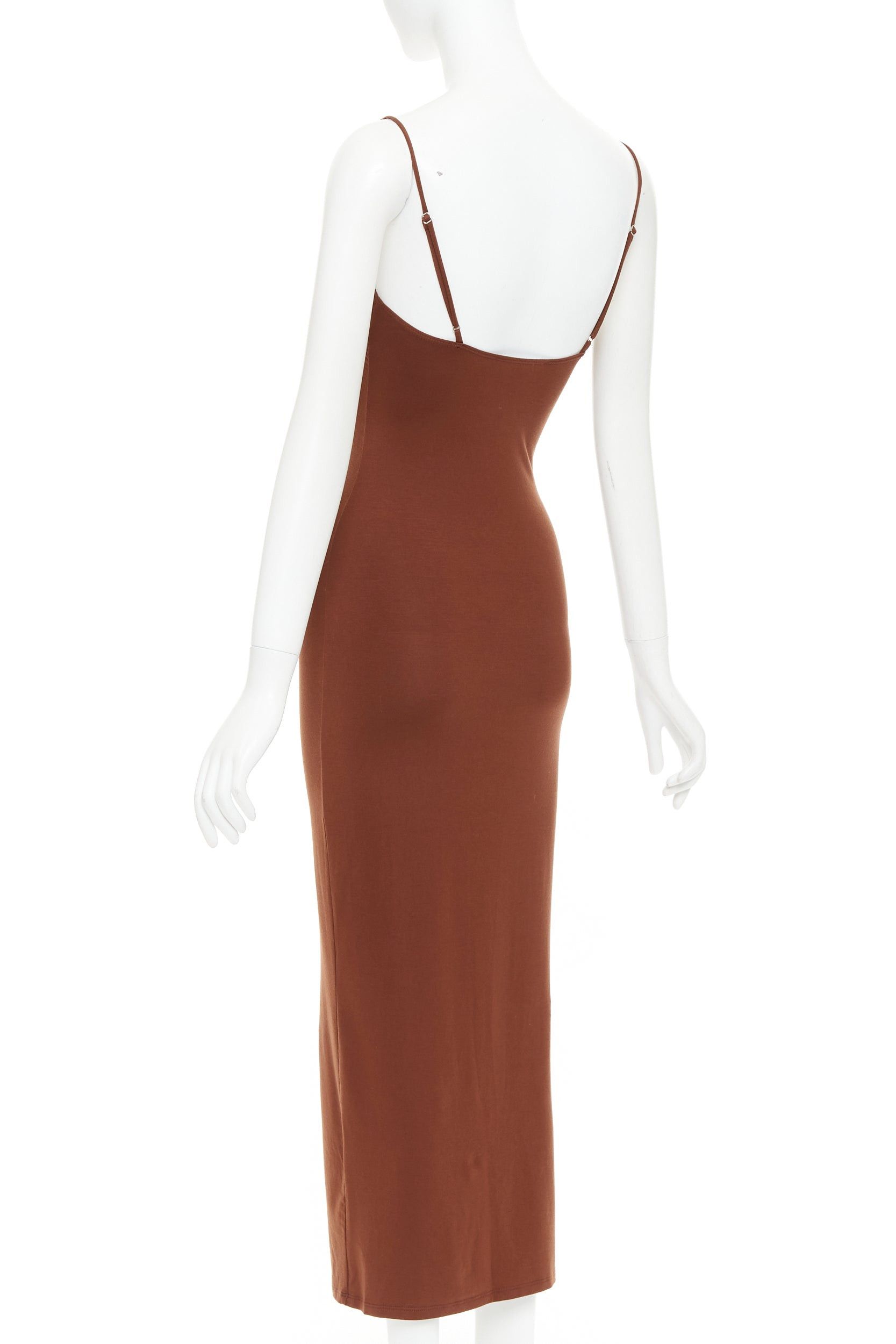 Reformation REFORMATION Lainey brown tencel blend elastic spaghetti strap keyhole bodycon midi dress XS Size S / US 4 / IT 40 - 6 Thumbnail