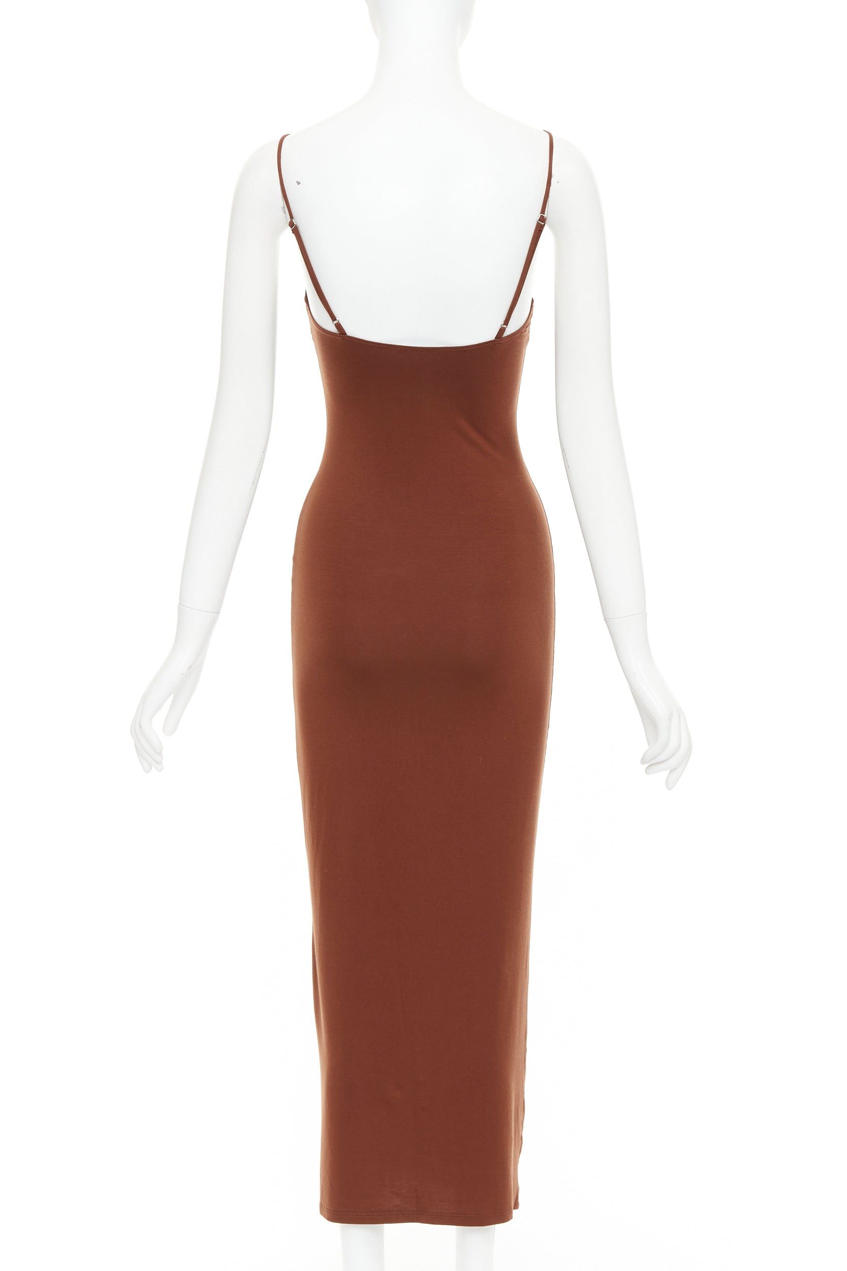 Reformation REFORMATION Lainey brown tencel blend elastic spaghetti strap keyhole bodycon midi dress XS Size S / US 4 / IT 40 - 5 Thumbnail