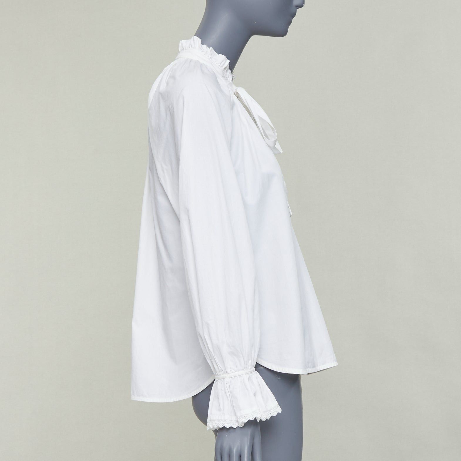 Lee Mathews LEE MATHEWS white cotton ruffle lace trim peasant blouse Sz.1 XS Size S / US 4 / IT 40 - 4 Thumbnail