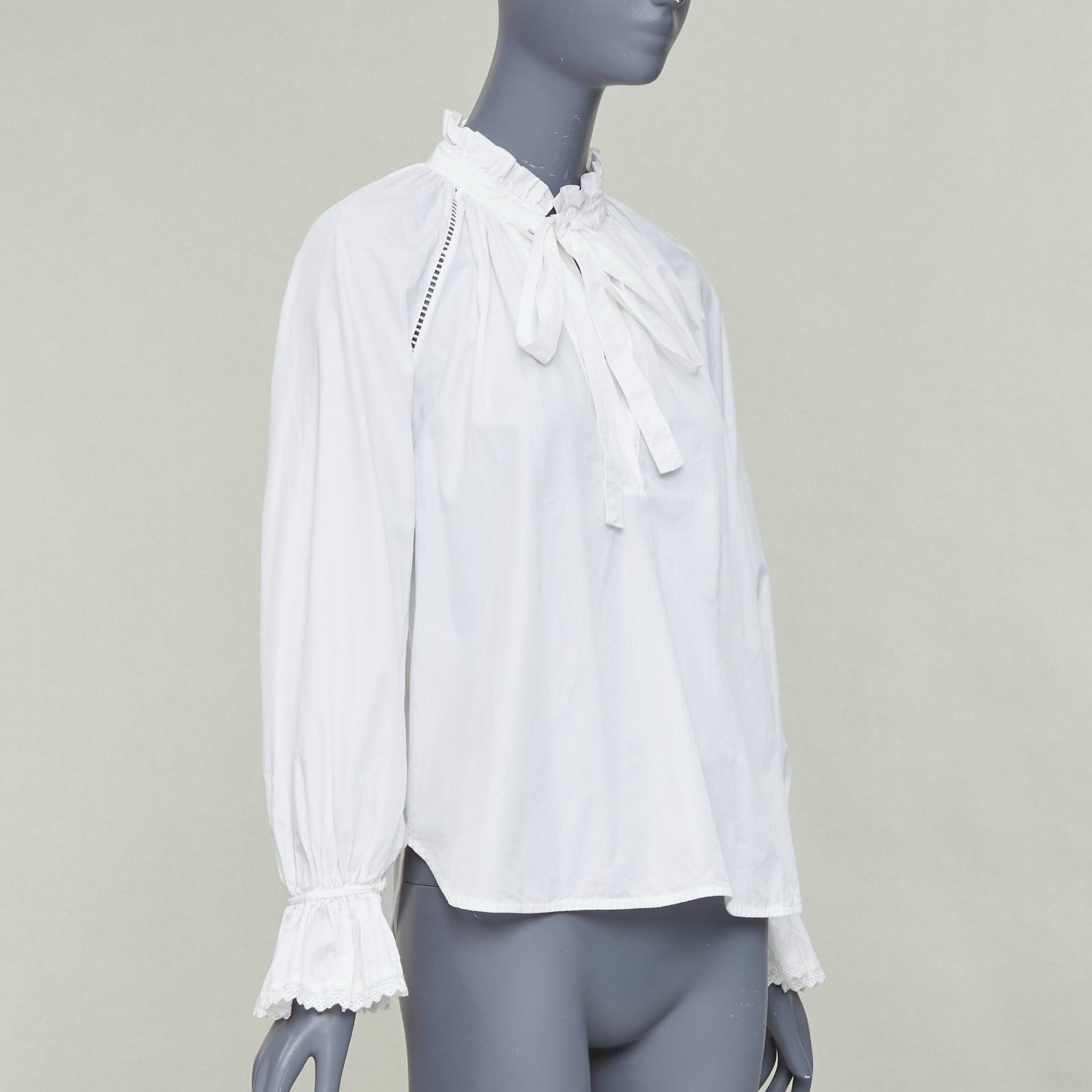 Lee Mathews LEE MATHEWS white cotton ruffle lace trim peasant blouse Sz.1 XS Size S / US 4 / IT 40 - 3 Thumbnail