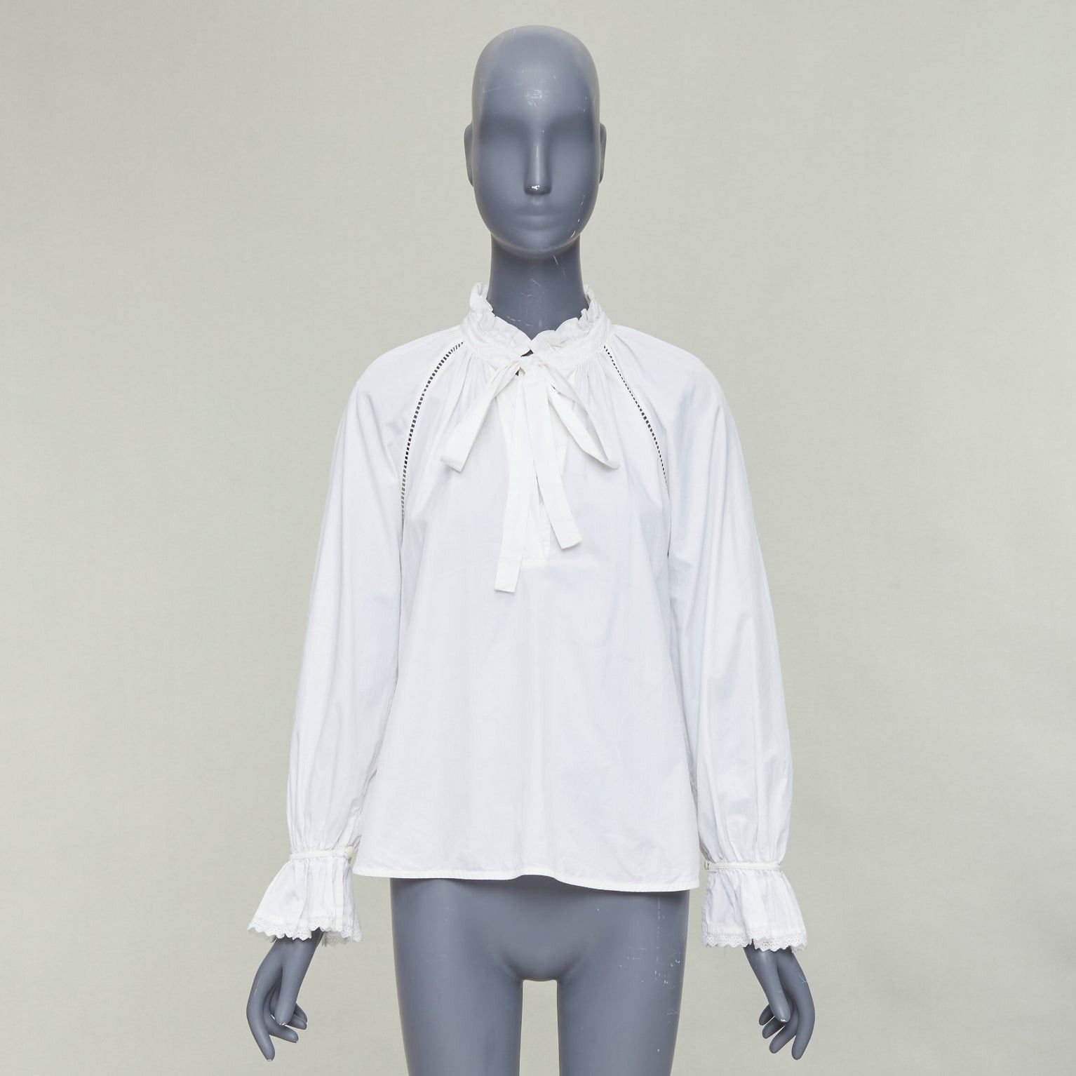 Lee Mathews LEE MATHEWS white cotton ruffle lace trim peasant blouse Sz.1 XS Size S / US 4 / IT 40 - 9 Thumbnail
