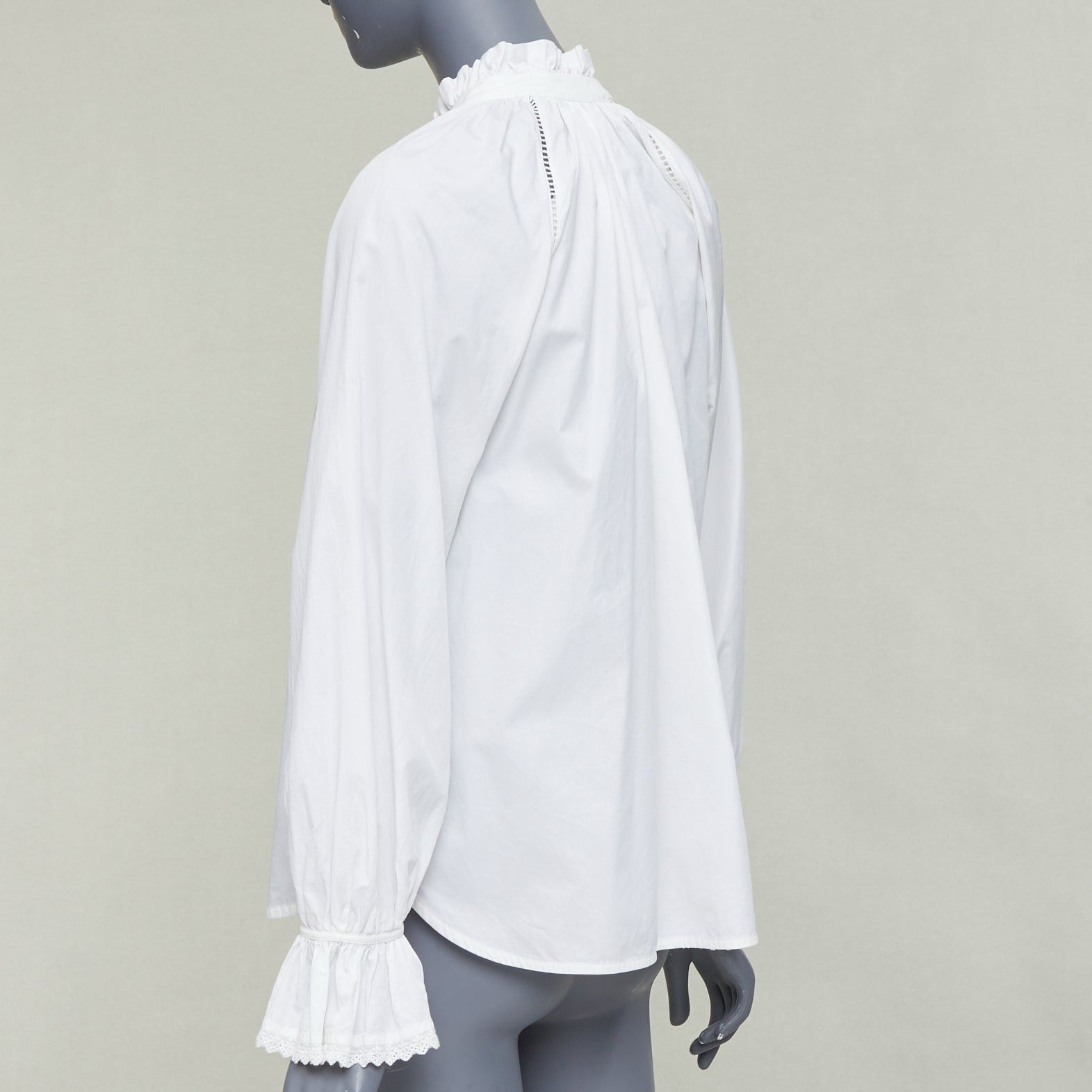 Lee Mathews LEE MATHEWS white cotton ruffle lace trim peasant blouse Sz.1 XS Size S / US 4 / IT 40 - 6 Thumbnail
