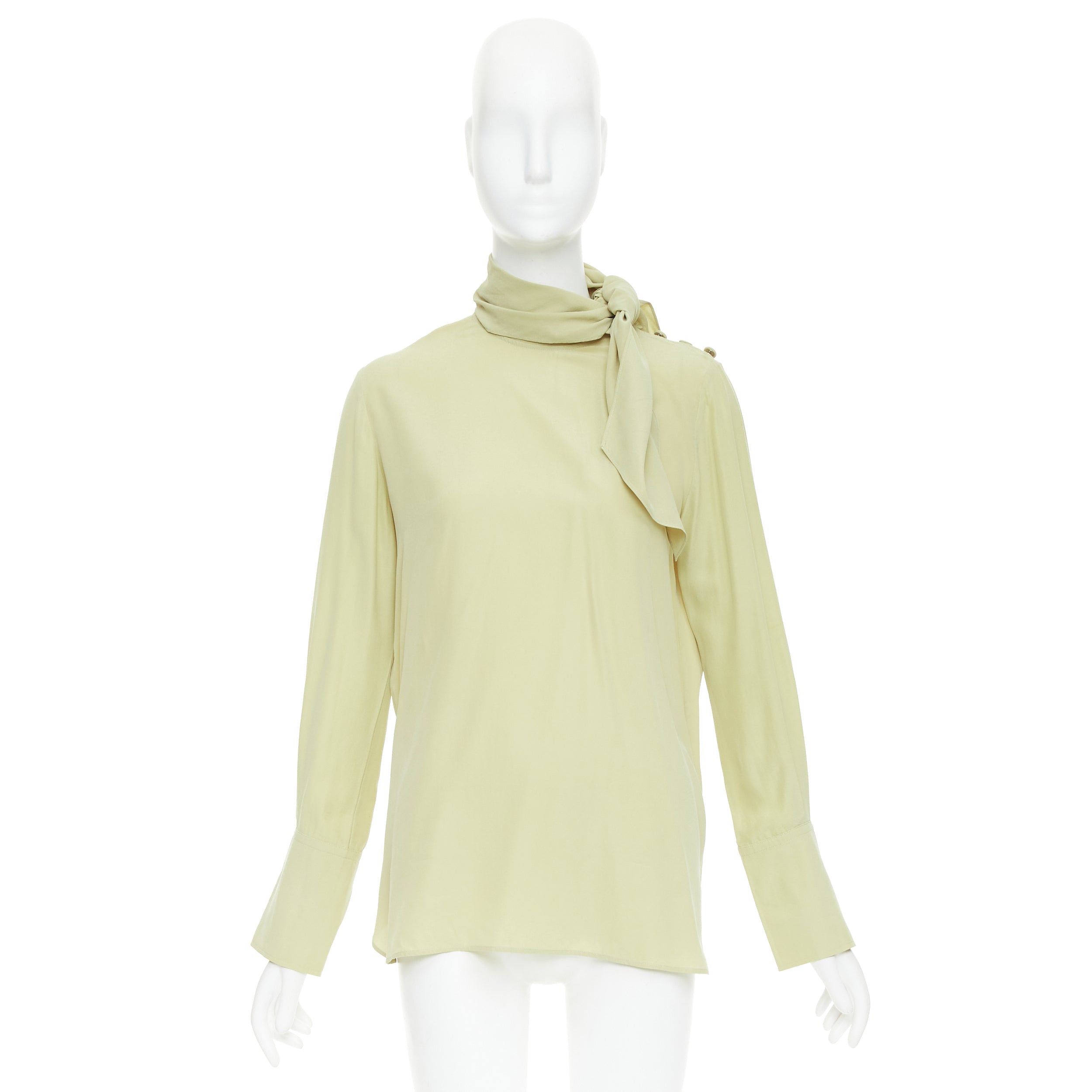 Joseph JOSEPH Geoff pea green silk toile tie neck buttons long sleeve blouse FR36 S Size S / US 4 / IT 40 - 9 Thumbnail
