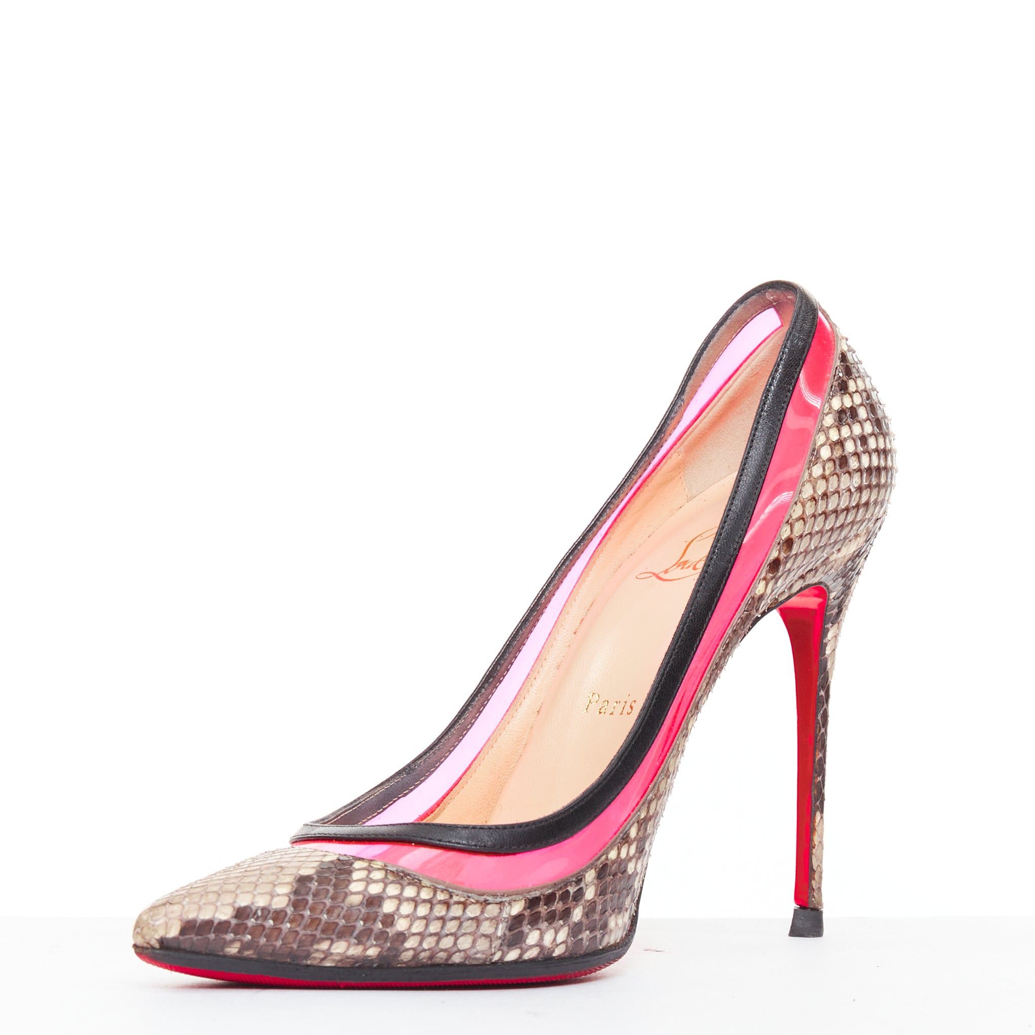 Christian Louboutin CHRISTIAN LOUBOUTIN Paulina hot pink PVC scaled leather contrast pumps EU39.5 Size US 9.5 / IT 39.5 - 4 Thumbnail