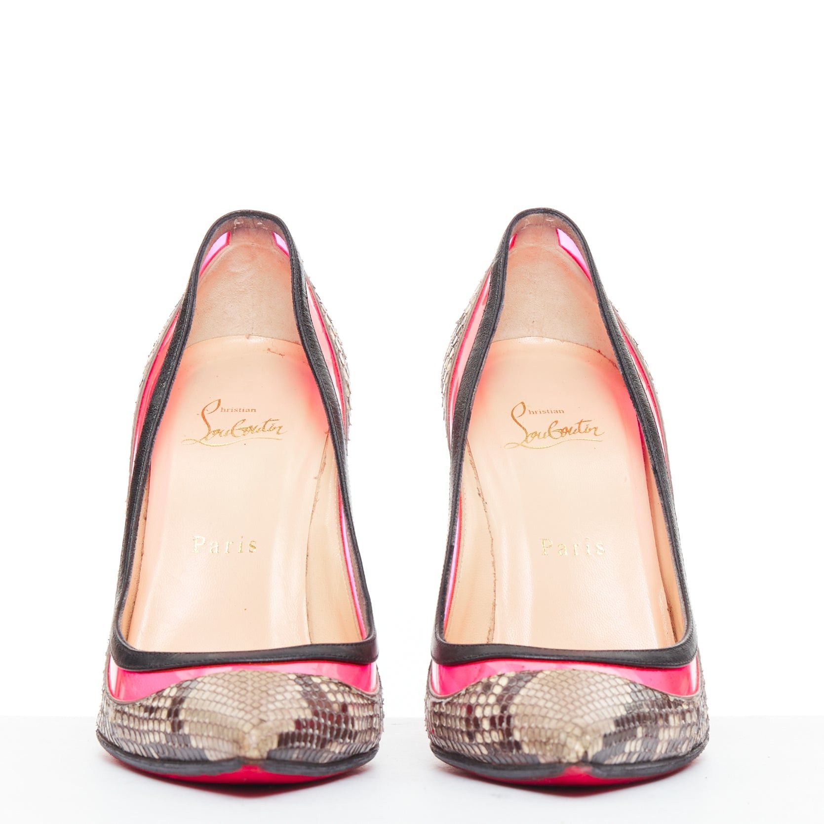 Christian Louboutin CHRISTIAN LOUBOUTIN Paulina hot pink PVC scaled leather contrast pumps EU39.5 Size US 9.5 / IT 39.5 - 3 Thumbnail