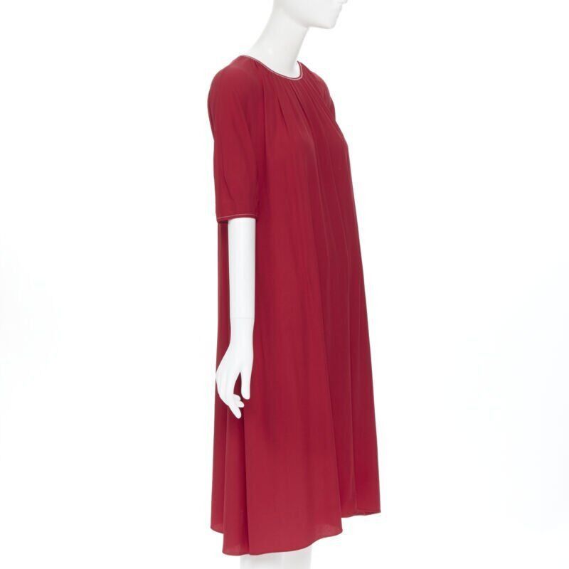 Marni MARNI 2019 red viscose crepe white overstitched pleated casual dress IT38 Size XS / US 0-2 / IT 36-38 - 3 Thumbnail