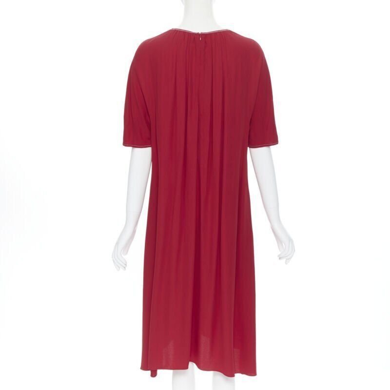 Marni MARNI 2019 red viscose crepe white overstitched pleated casual dress IT38 Size XS / US 0-2 / IT 36-38 - 5 Thumbnail