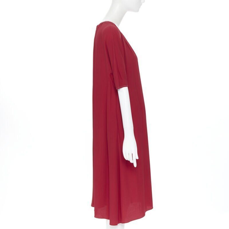 Marni MARNI 2019 red viscose crepe white overstitched pleated casual dress IT38 Size XS / US 0-2 / IT 36-38 - 4 Thumbnail