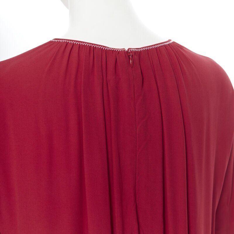 Marni MARNI 2019 red viscose crepe white overstitched pleated casual dress IT38 Size XS / US 0-2 / IT 36-38 - 7 Thumbnail