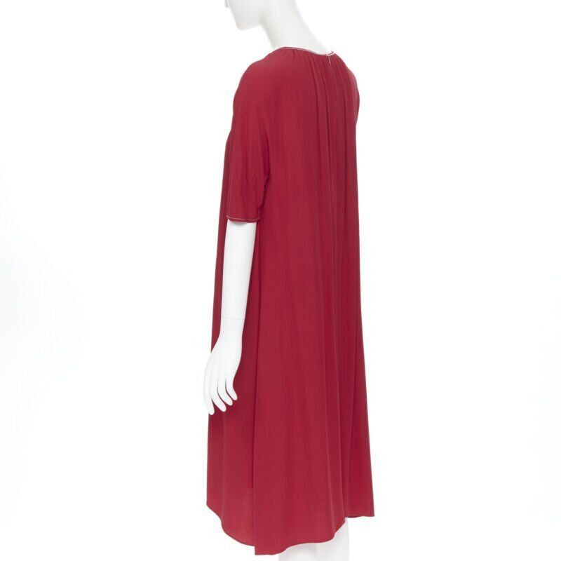 Marni MARNI 2019 red viscose crepe white overstitched pleated casual dress IT38 Size XS / US 0-2 / IT 36-38 - 6 Thumbnail