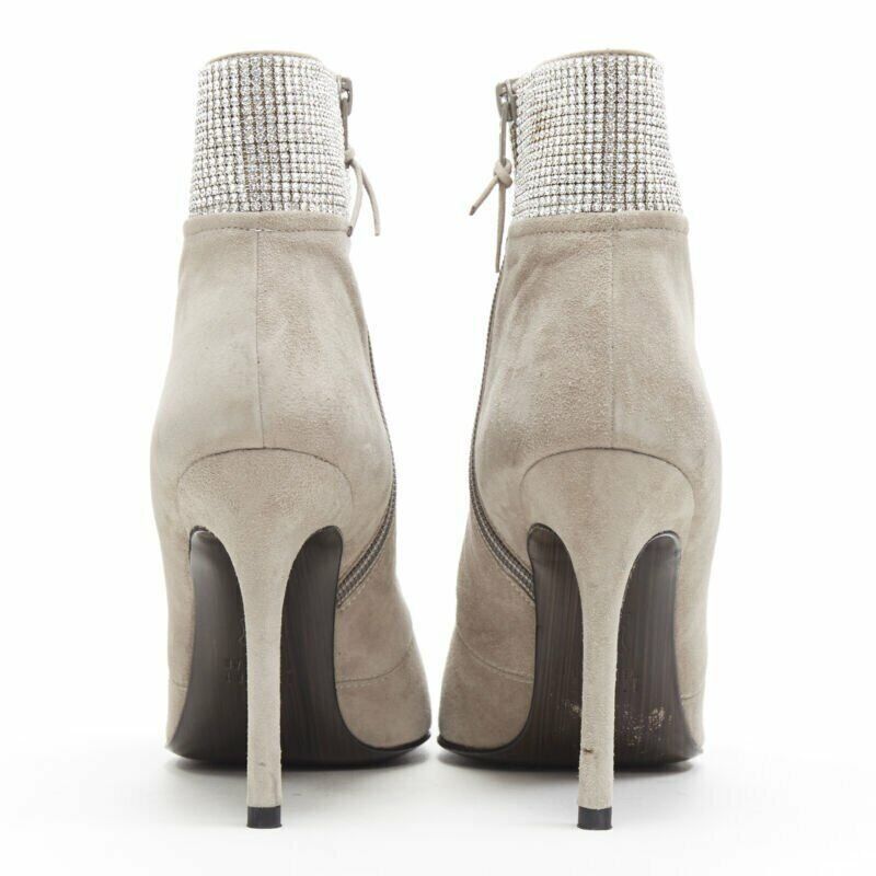 Stuart Weitzman STUART WEITZMAN Highbeams grey fossil suede crystal embellished bootie EU38.5 Size US 8.5 / IT 38.5 - 5 Thumbnail