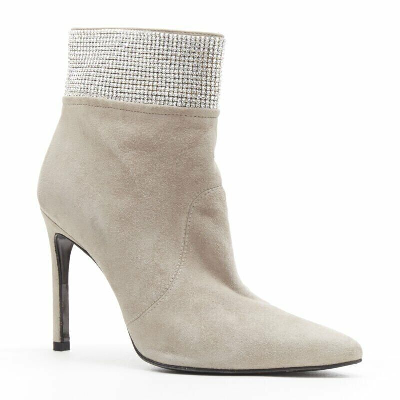 Stuart Weitzman STUART WEITZMAN Highbeams grey fossil suede crystal embellished bootie EU38.5 Size US 8.5 / IT 38.5 - 2 Thumbnail
