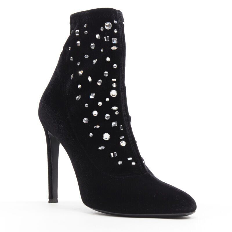 Giuseppe Zanotti GIUSEPPE ZANOTTI black velvet crystal jewel embellished pull on sock bootie EU39 Size US 9 / IT 39 - 2 Thumbnail