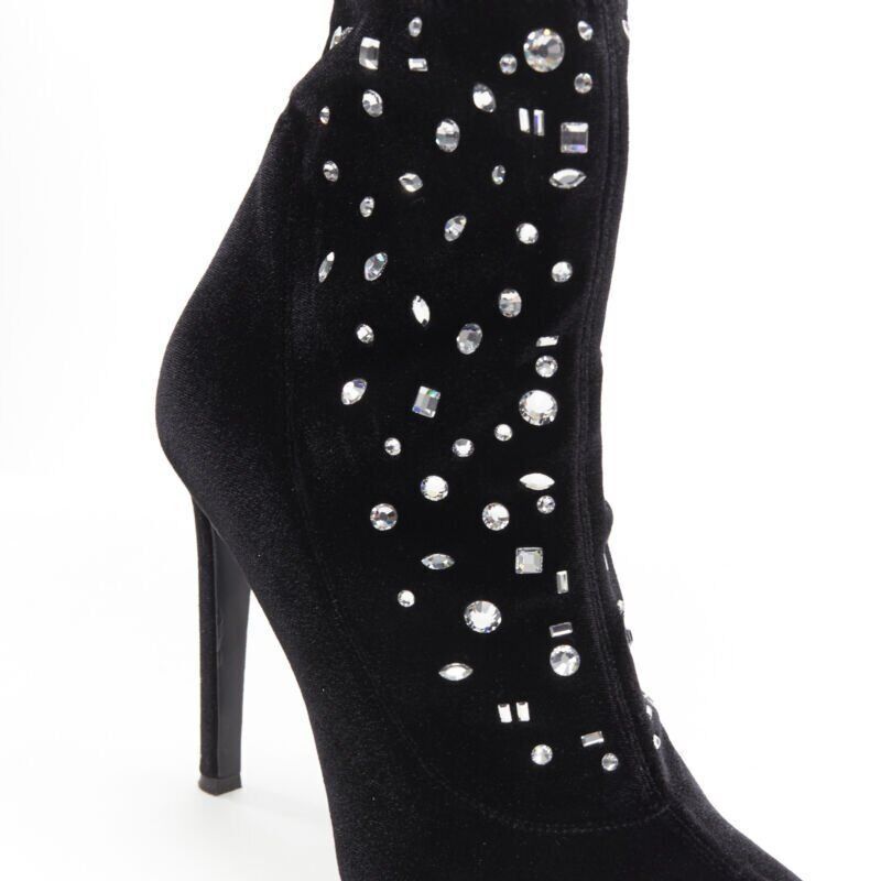 Giuseppe Zanotti GIUSEPPE ZANOTTI black velvet crystal jewel embellished pull on sock bootie EU39 Size US 9 / IT 39 - 8 Thumbnail